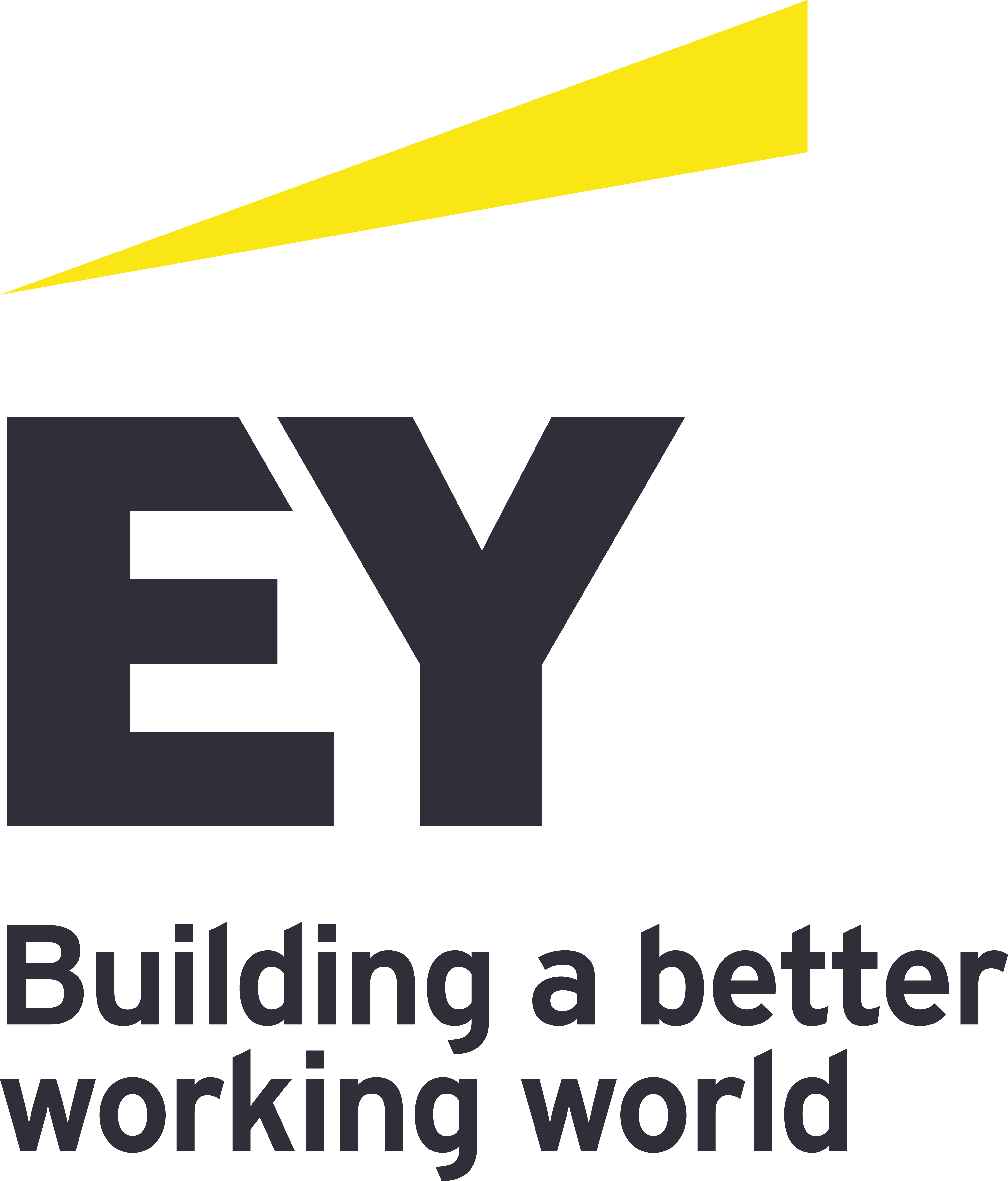 logo EY Logotipo da empresa EY. Trata-se da palavra “EY” escrita em preto. Abaixo disso, há uma frase “Building a better working world”. Acima do “EY”, há uma forma abstrata amarela.