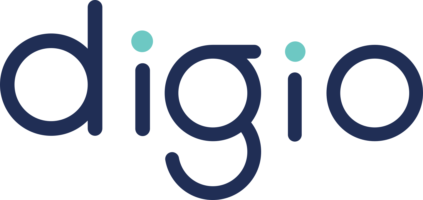 digio logo Logotipo da empresa Digio. Trata-se do nome Digio estilizado nas cores azul e verde oliva.