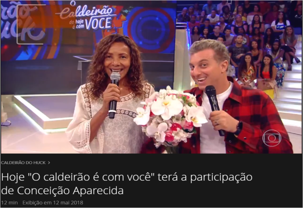 A aluna Conceição Aparecida no programa Caldeirão do Huck A aluna Conceição Aparecida no programa Caldeirão do Huck